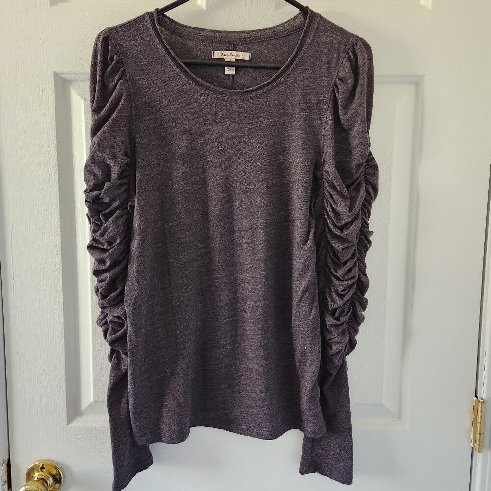 Free People Dark Gray Ruched Long Sleeve Crew Neck Top - Size S